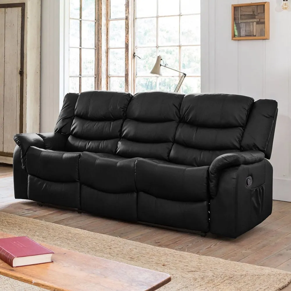 Almeira 3-Seater Recliner Sofa - Black, Bonded Leather