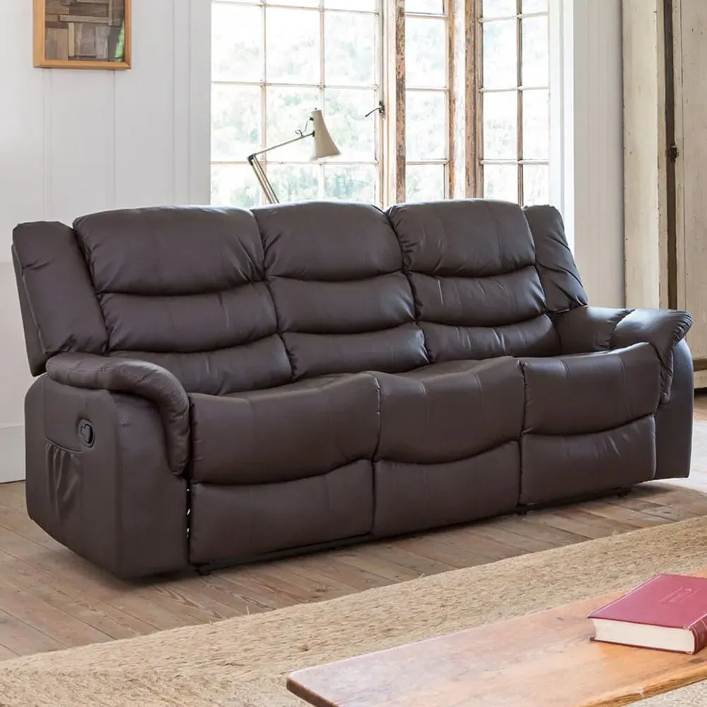 Almeira 3-Seater Recliner Sofa - Brown, Bonded Leather
