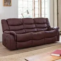 Almeira 3-Seater Recliner Sofa - Burgundy, Bonded Leather