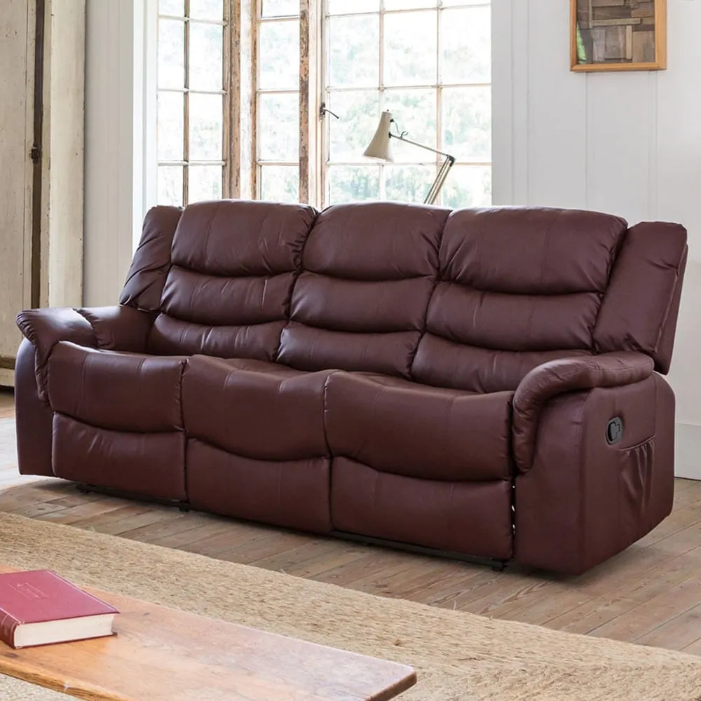 Almeira 3-Seater Recliner Sofa - Burgundy, Bonded Leather
