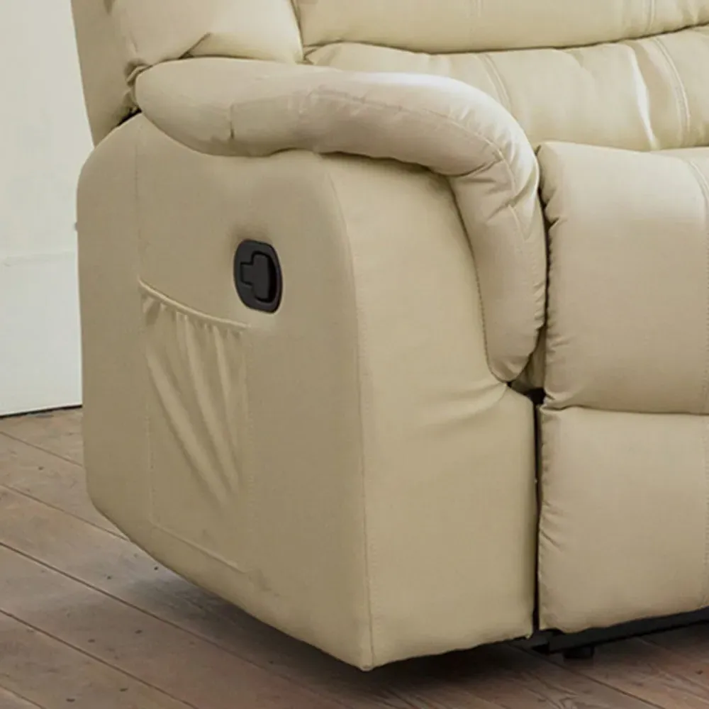 Almeira 3-Seater Recliner Sofa - Cream, Bonded Leather