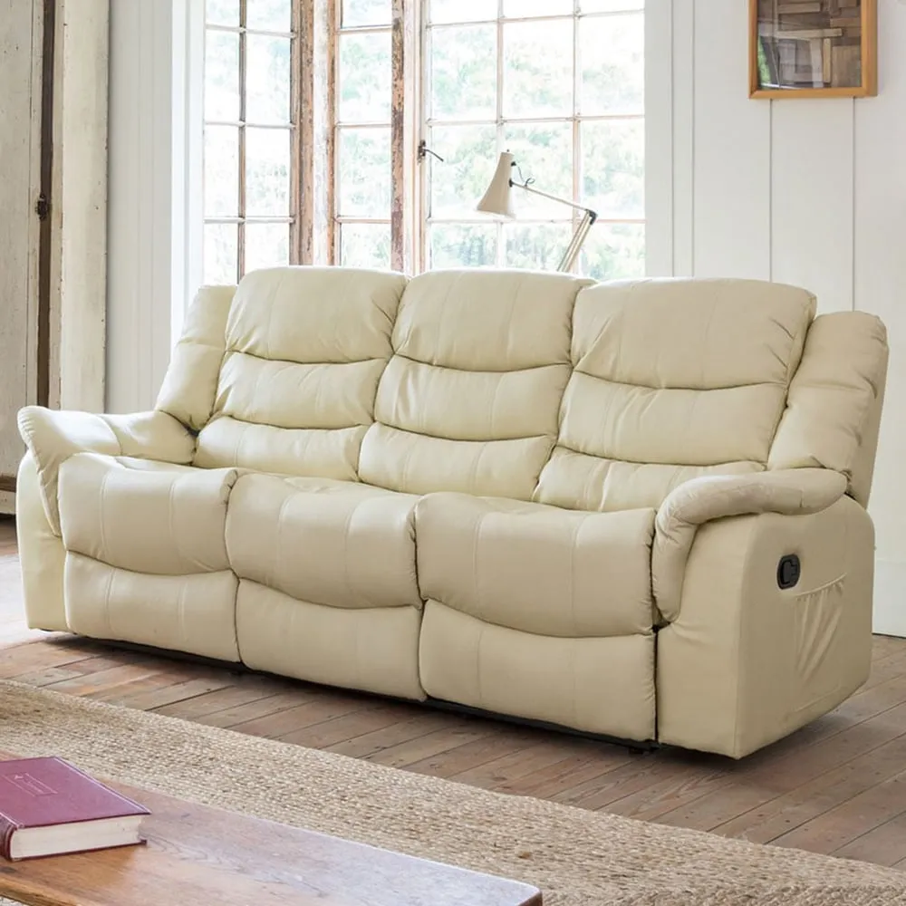 Almeira 3-Seater Recliner Sofa - Cream, Bonded Leather