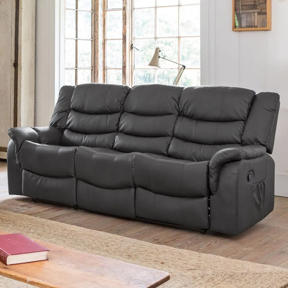 Almeira 3-Seater Recliner Sofa - Grey, Bonded Leather