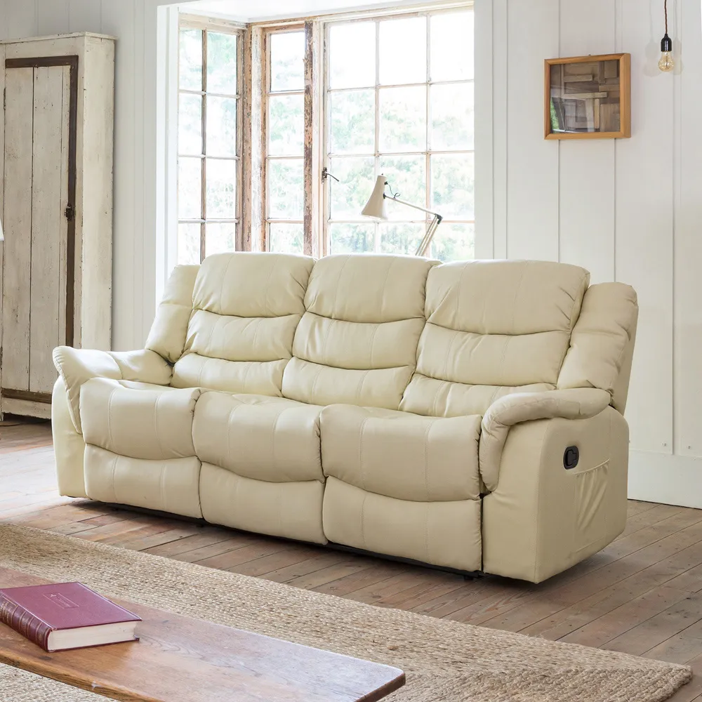 Almeira 3-Seater Recliner Sofa with Massage and Heat - Cream
