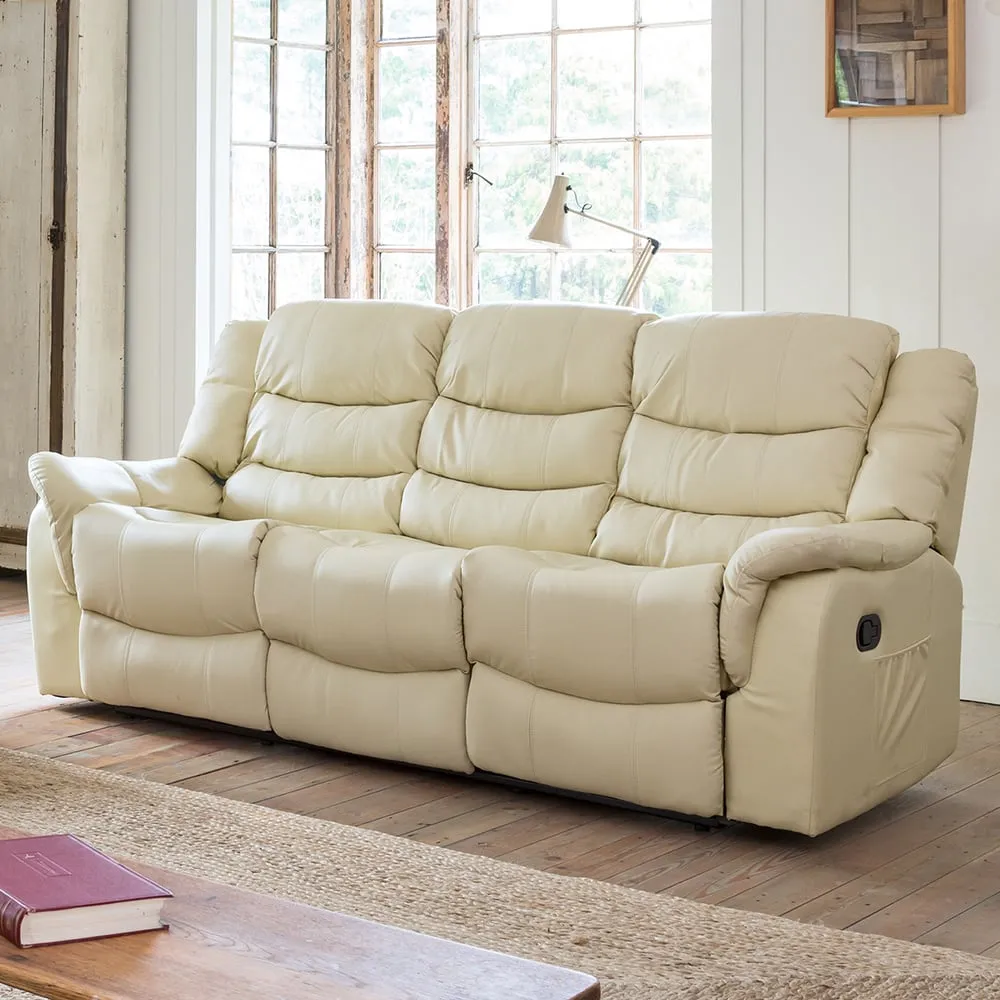 Almeira 3-Seater Recliner Sofa with Massage and Heat - Cream