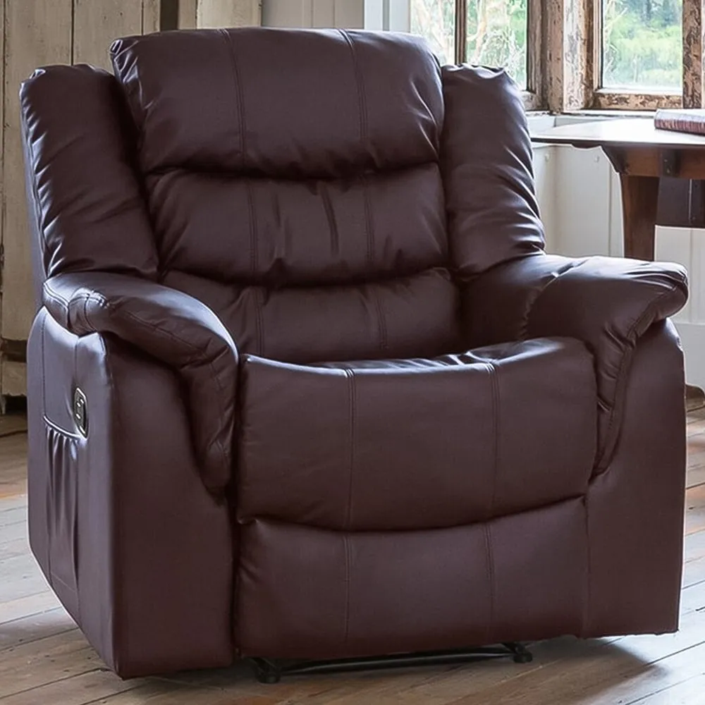 Almeira Recliner Armchair - Burgundy, Bonded Leather