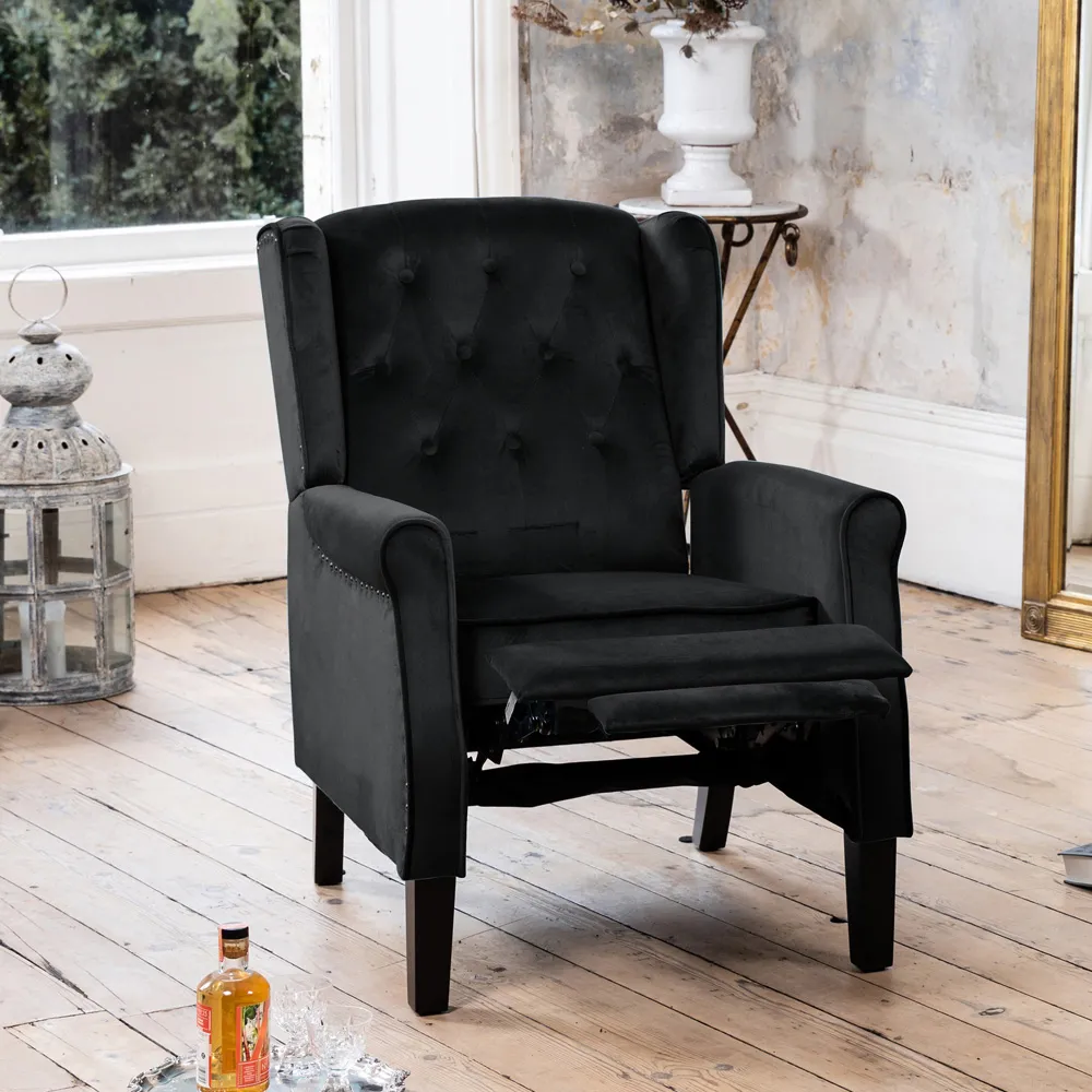 Annapoli Wingback Recliner Armchair - Black, Velvet