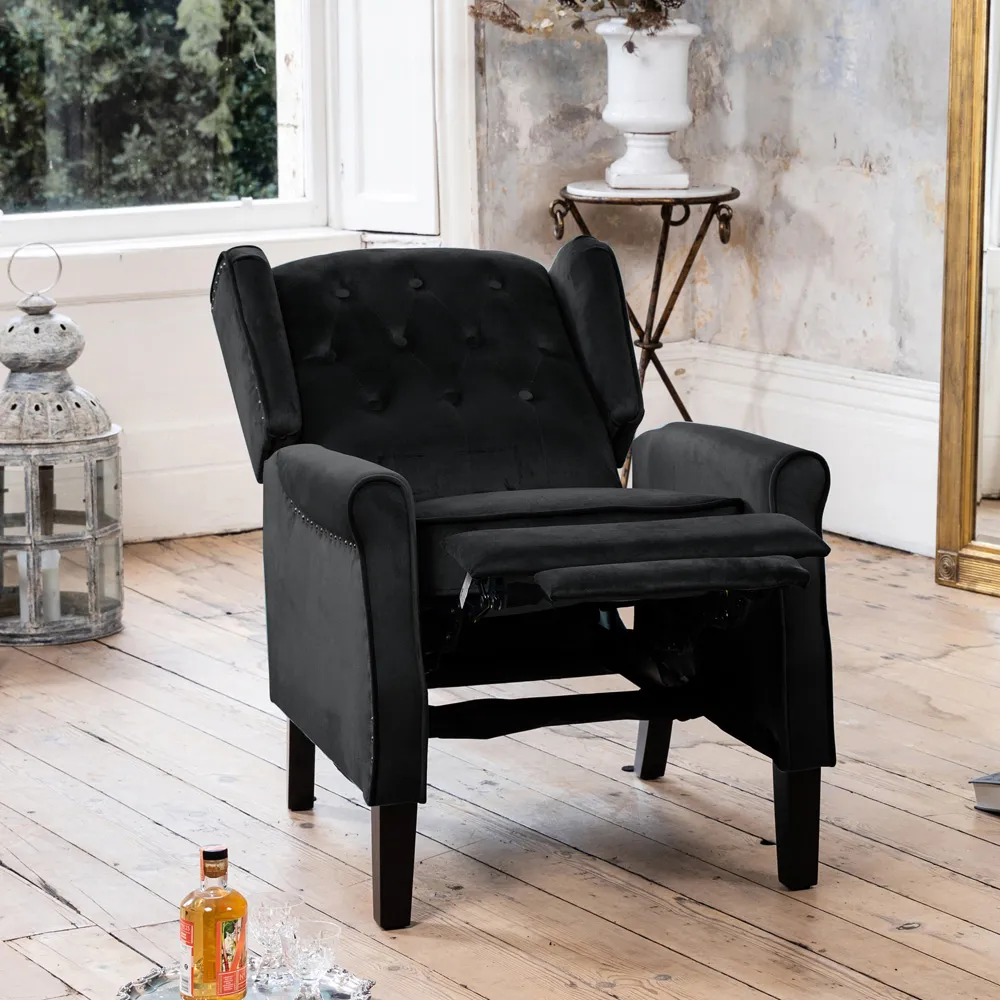 Annapoli Wingback Recliner Armchair - Black, Velvet