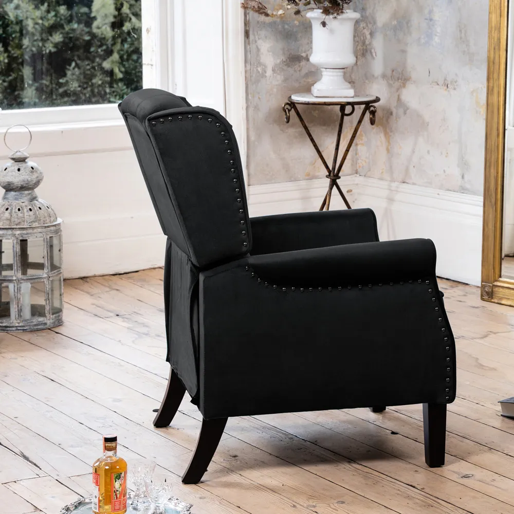 Annapoli Wingback Recliner Armchair - Black, Velvet