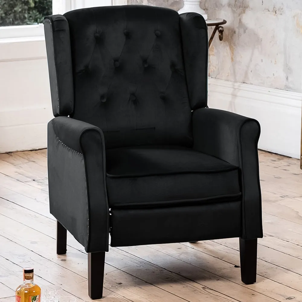 Annapoli Wingback Recliner Armchair - Black, Velvet