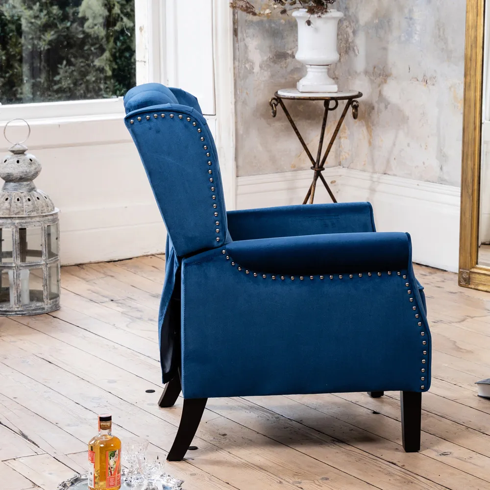 Annapoli Wingback Recliner Armchair - Dark Blue, Velvet
