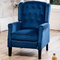 Annapoli Wingback Recliner Armchair - Dark Blue, Velvet