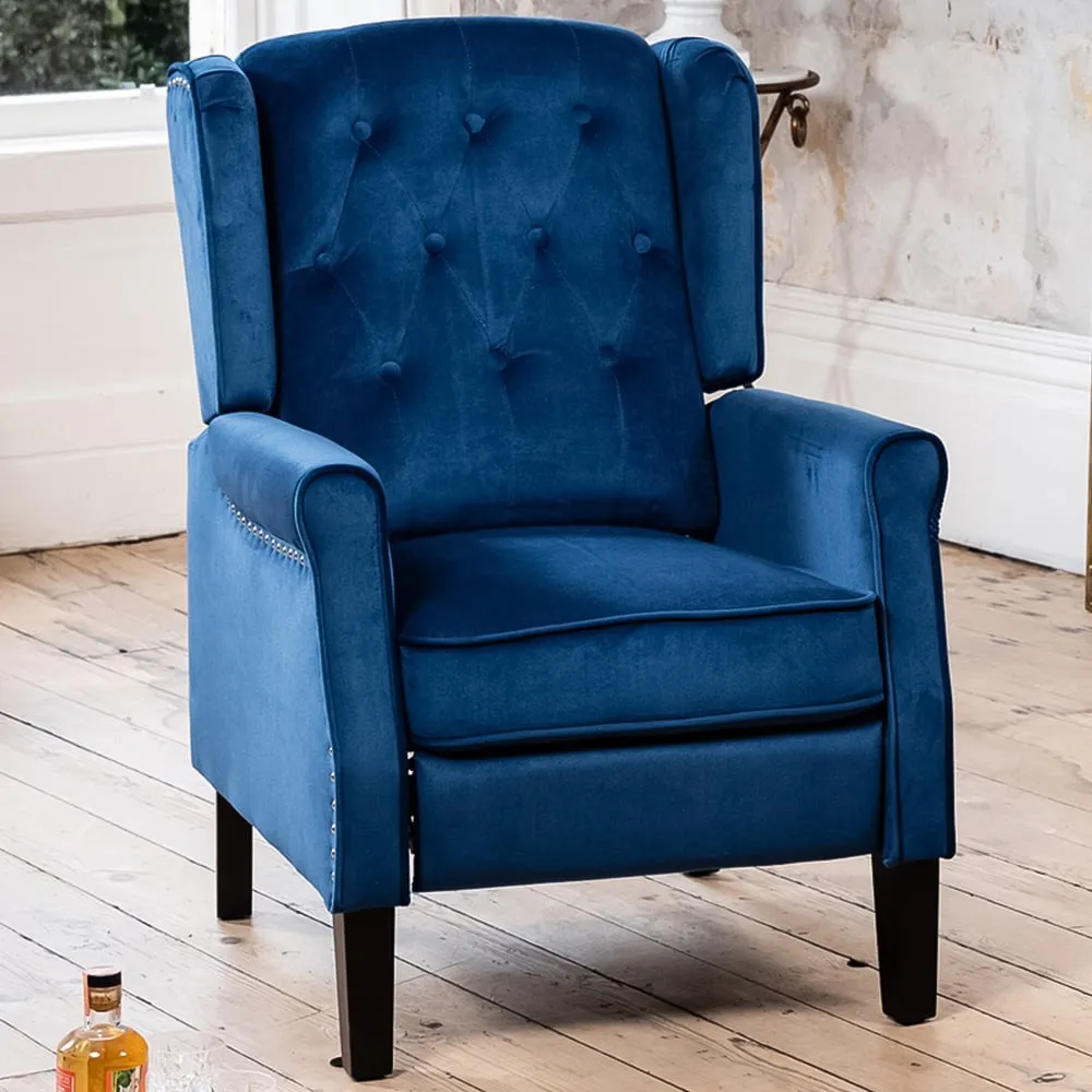 Annapoli Wingback Recliner Armchair - Dark Blue, Velvet