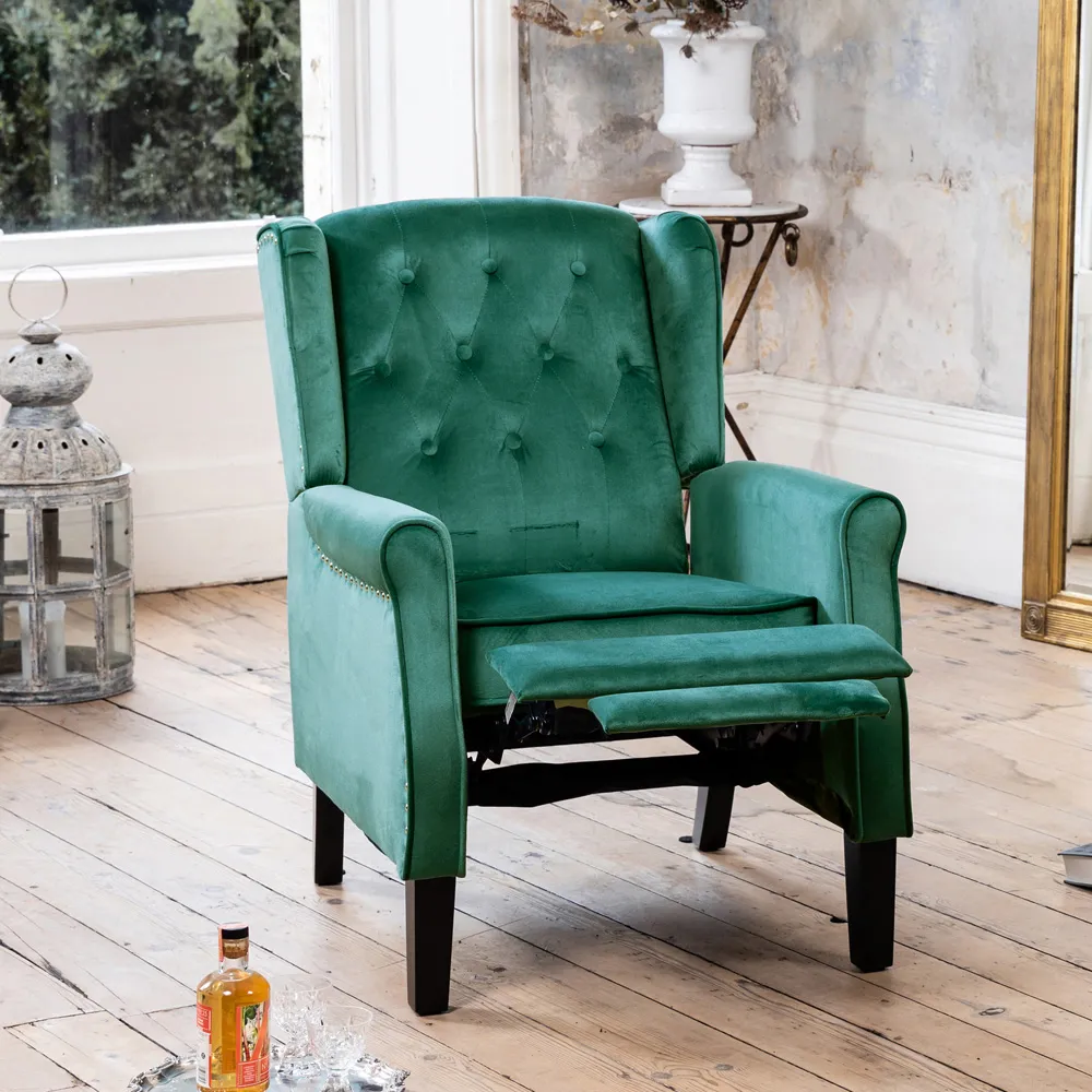 Annapoli Wingback Recliner Armchair - Green, Velvet