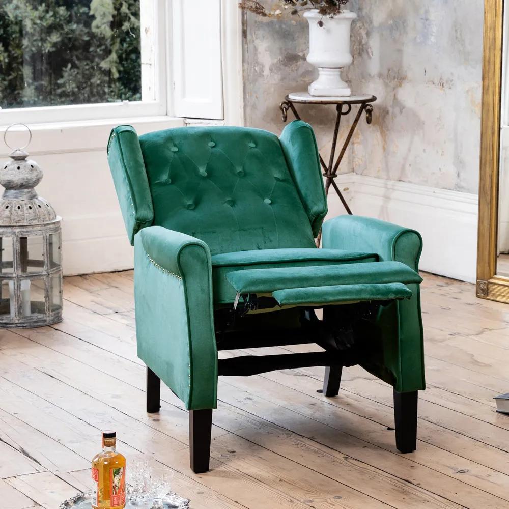 Annapoli Wingback Recliner Armchair - Green, Velvet