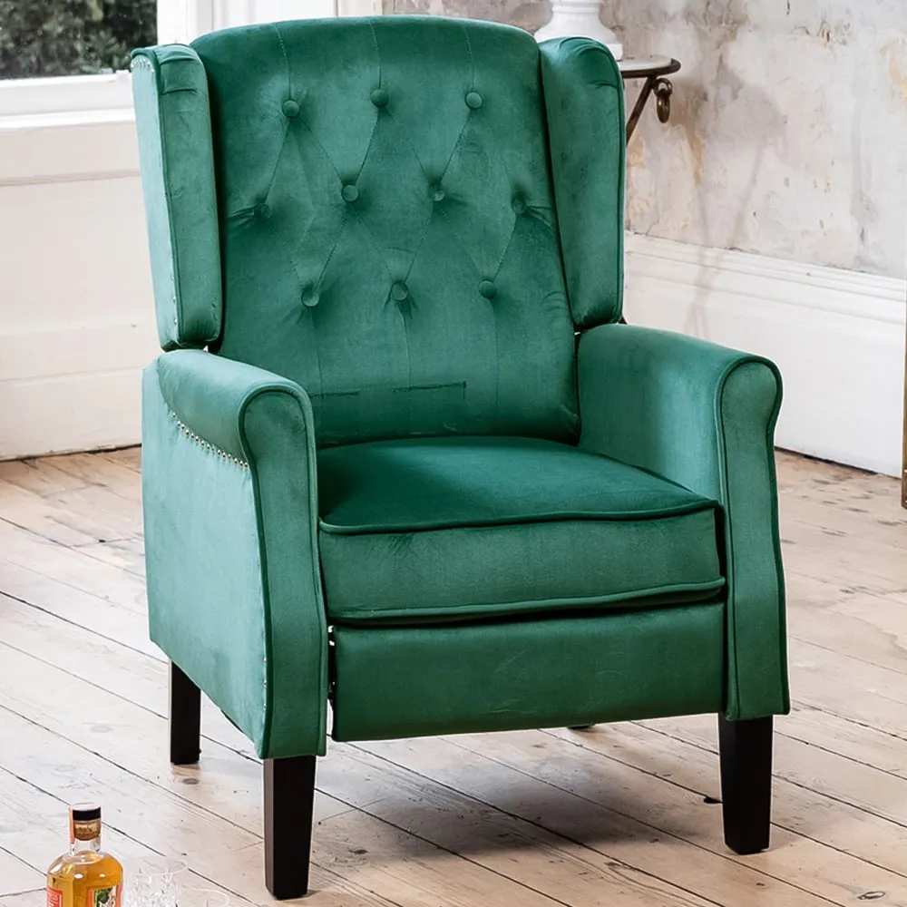 Annapoli Wingback Recliner Armchair - Green, Velvet