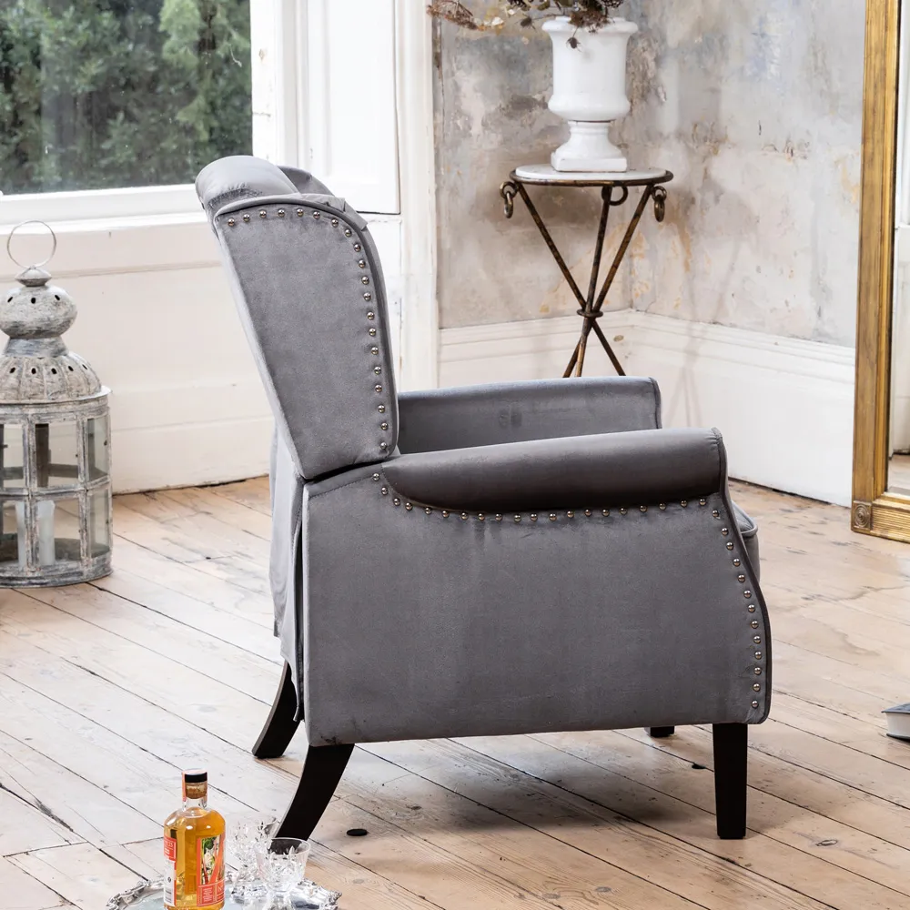 Annapoli Wingback Recliner Armchair - Grey, Velvet
