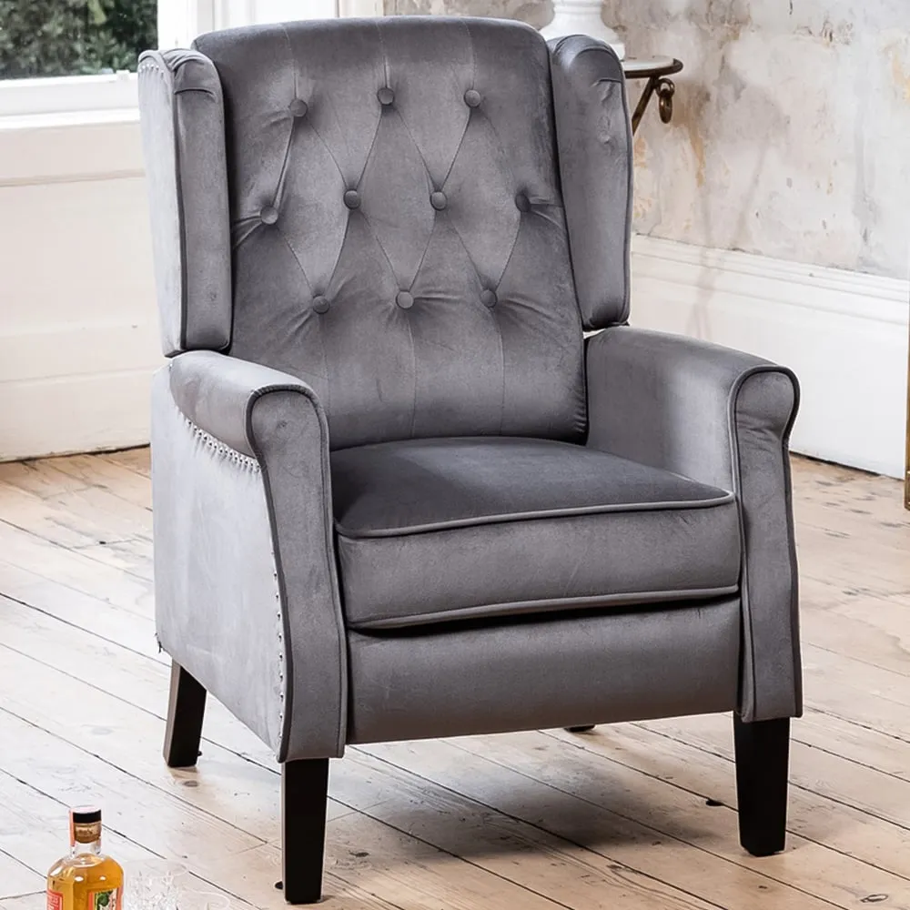Annapoli Wingback Recliner Armchair - Grey, Velvet