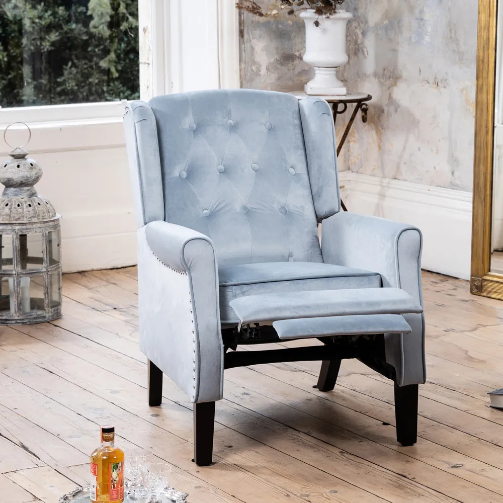 Annapoli Wingback Recliner Armchair - Light Blue, Velvet