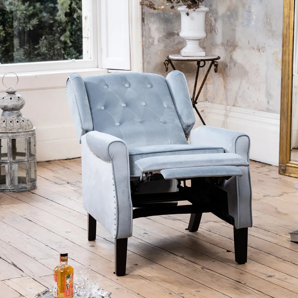 Annapoli Wingback Recliner Armchair - Light Blue, Velvet