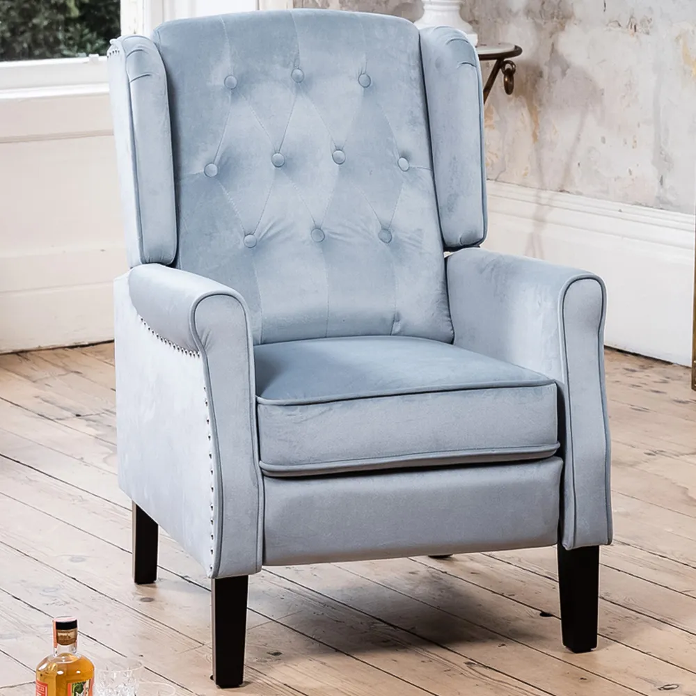 Annapoli Wingback Recliner Armchair - Light Blue, Velvet