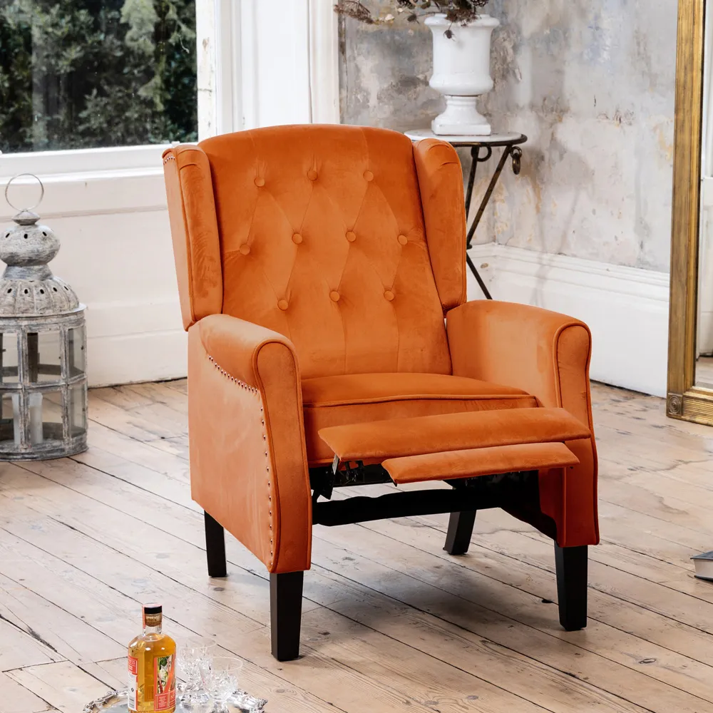 Annapoli Wingback Recliner Armchair - Orange, Velvet