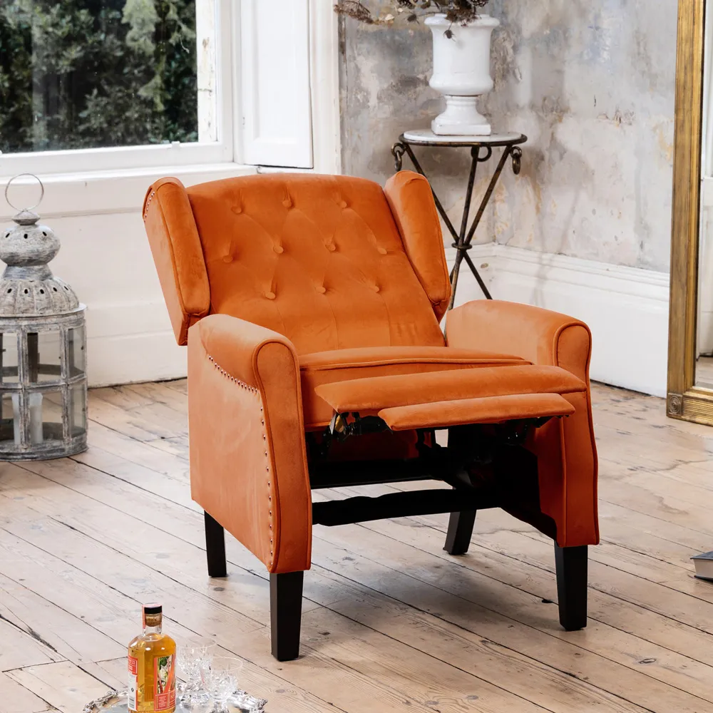 Annapoli Wingback Recliner Armchair - Orange, Velvet