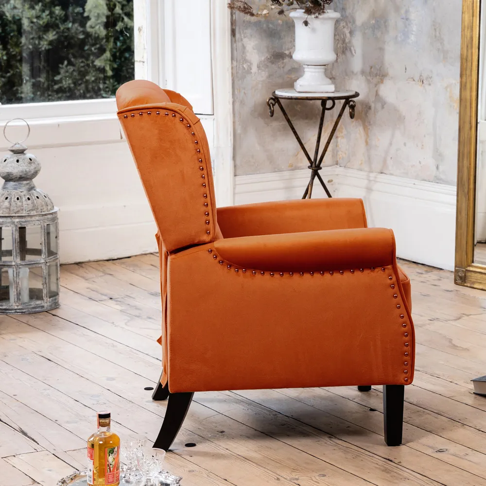 Annapoli Wingback Recliner Armchair - Orange, Velvet
