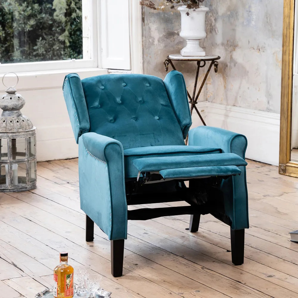 Annapoli Wingback Recliner Armchair - Teal, Velvet