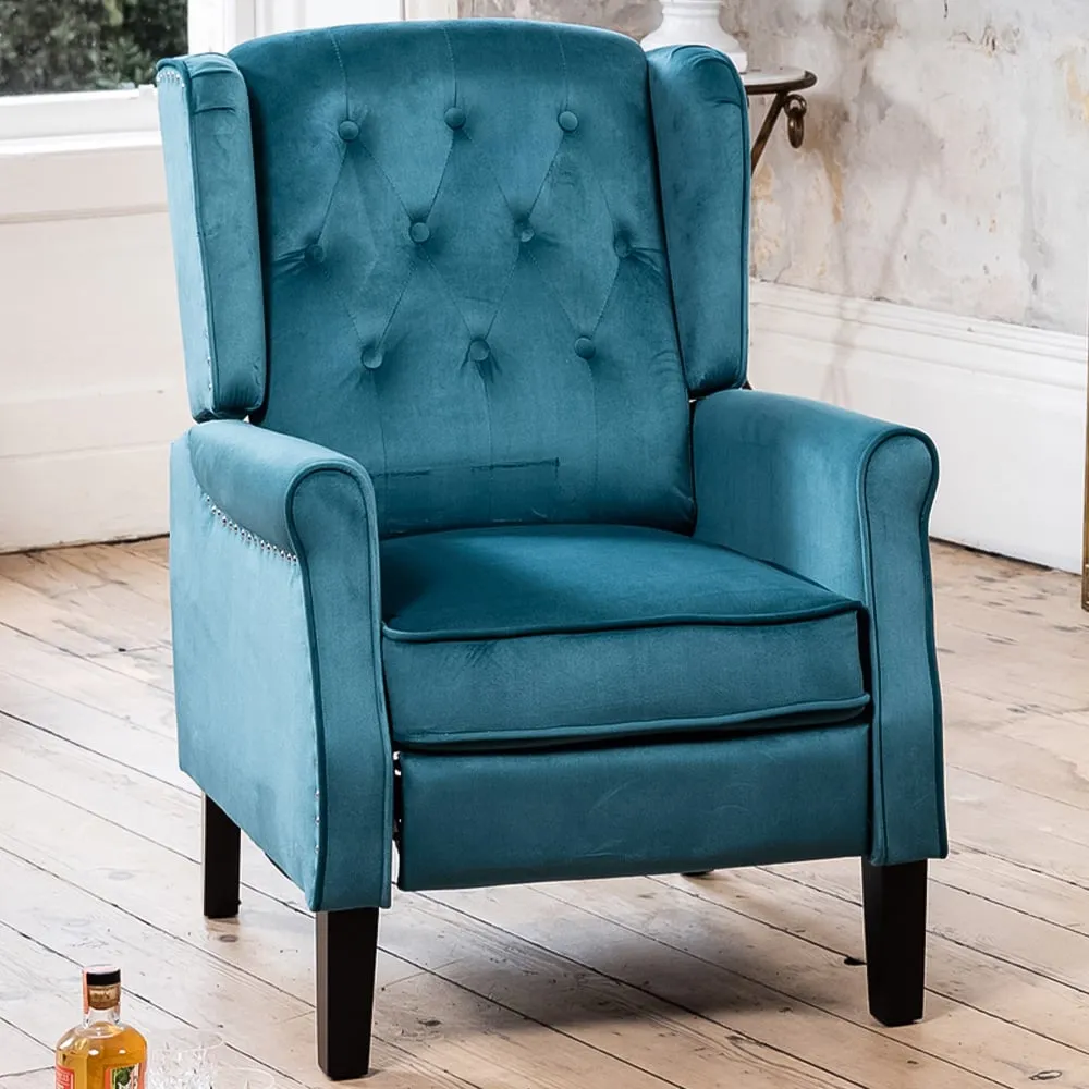 Annapoli Wingback Recliner Armchair - Teal, Velvet
