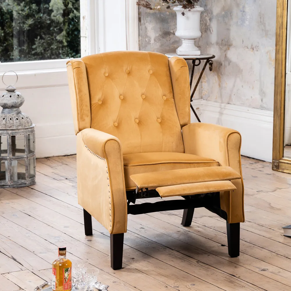 Annapoli Wingback Recliner Armchair - Yellow, Velvet