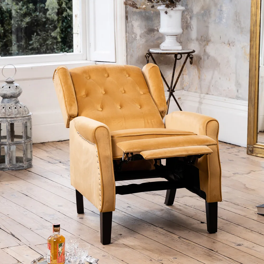 Annapoli Wingback Recliner Armchair - Yellow, Velvet