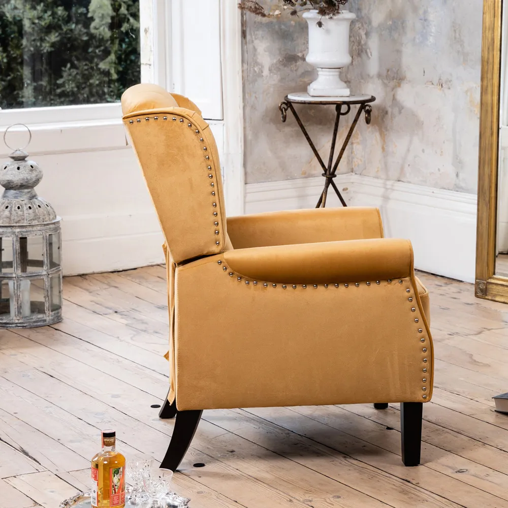 Annapoli Wingback Recliner Armchair - Yellow, Velvet