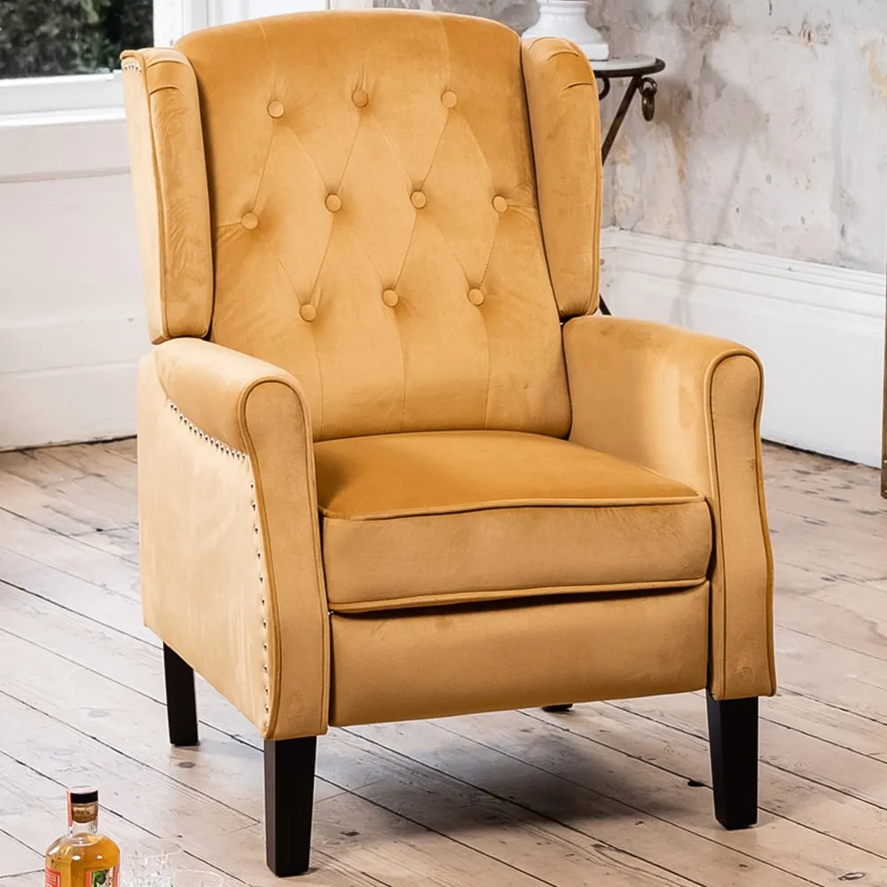 Annapoli Wingback Recliner Armchair - Yellow, Velvet