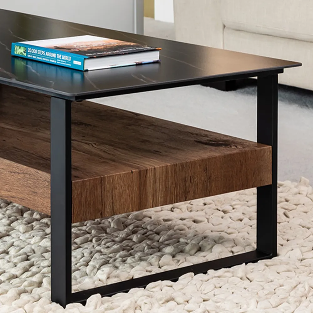 Ascent Rectangular Coffee Table with Storage - Black, Stone