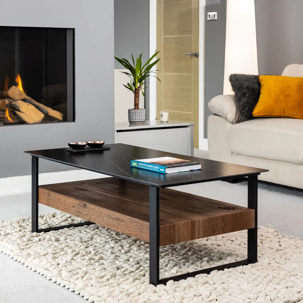 Ascent Rectangular Coffee Table with Storage - Black, Stone