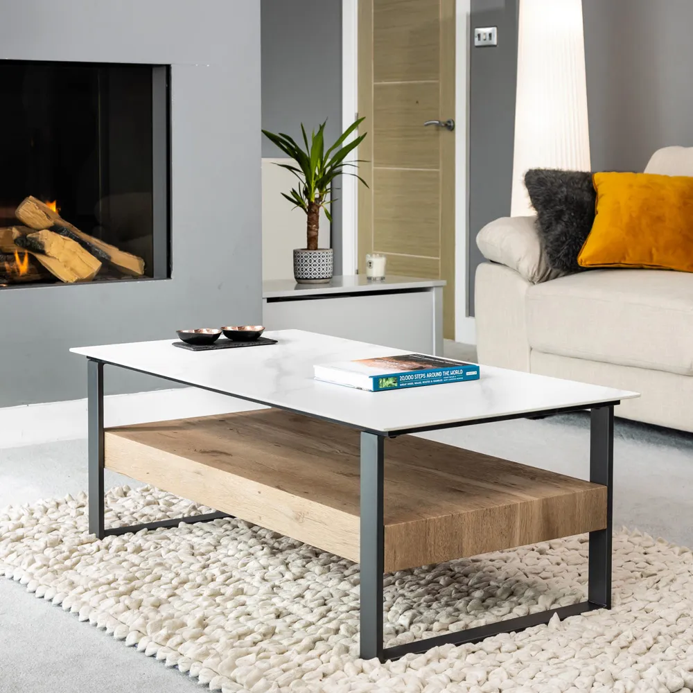 Ascent Rectangular Coffee Table with Storage - Grey, Stone