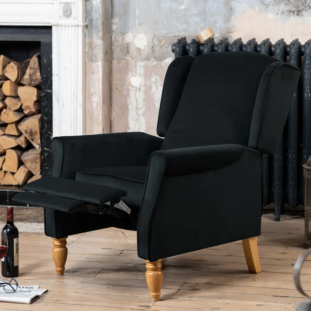 Barksdale Wingback Recliner Armchair - Black, Velvet