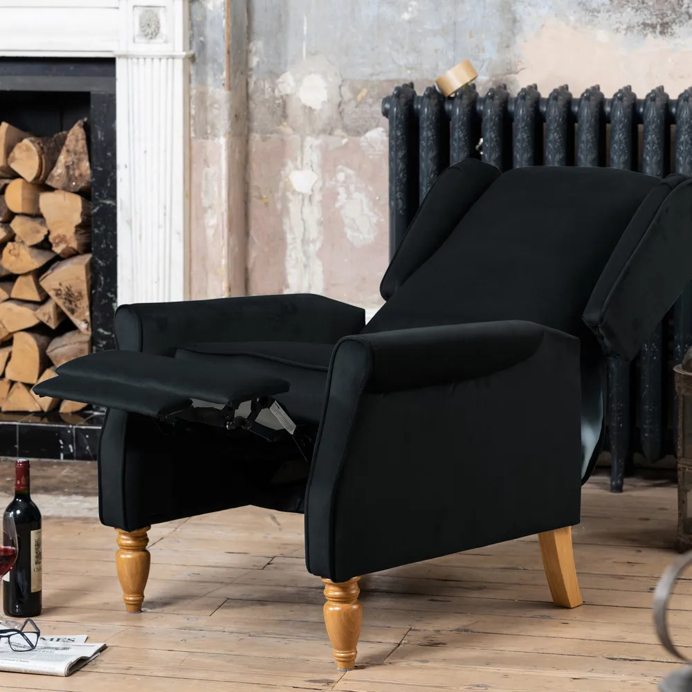 Barksdale Wingback Recliner Armchair - Black, Velvet