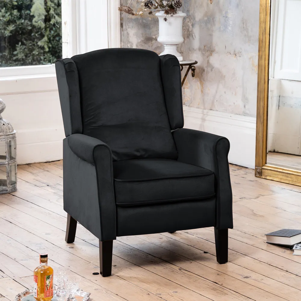 Barksdale Wingback Recliner Armchair - Black, Velvet