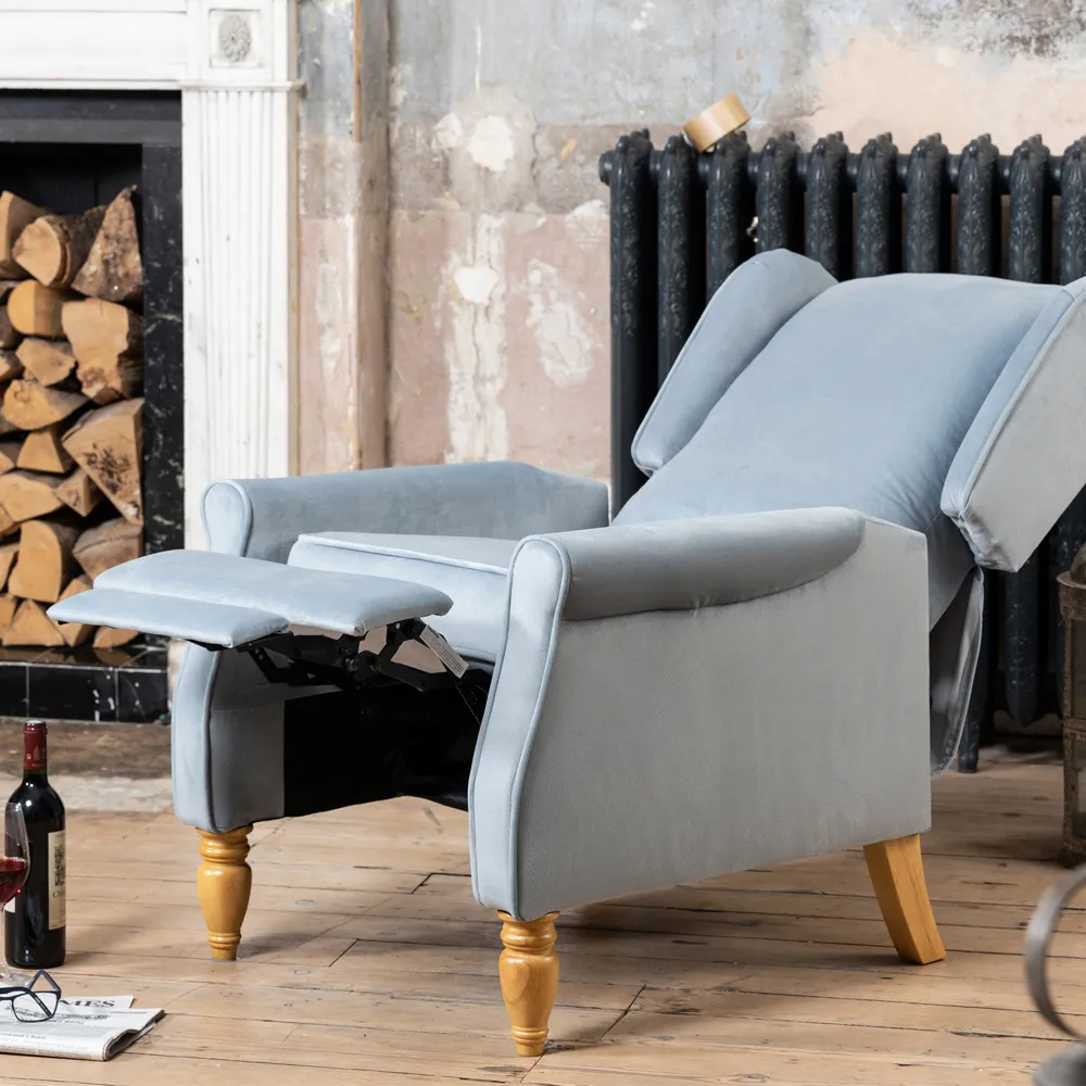 Barksdale Wingback Recliner Armchair - Blue, Velvet