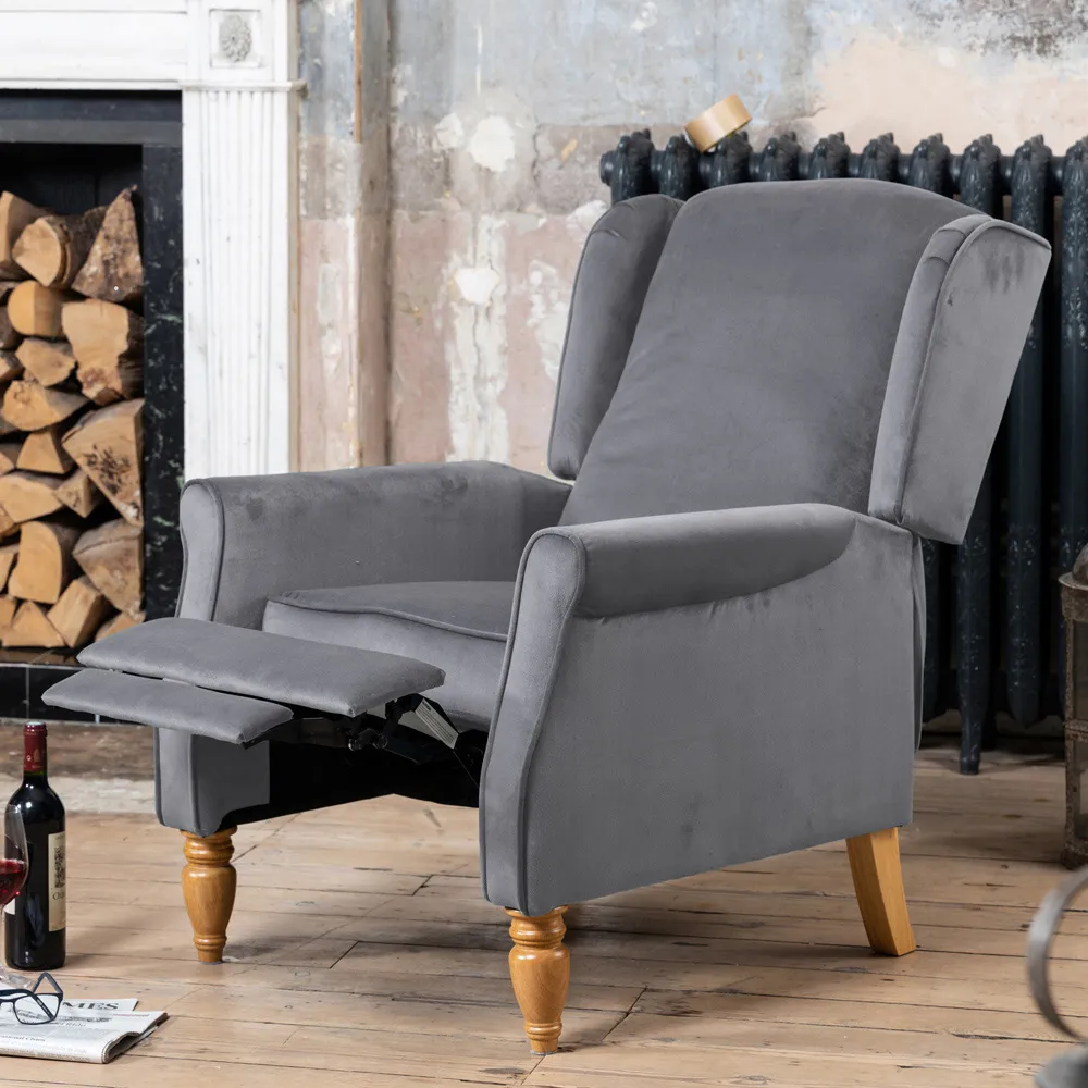 Barksdale Wingback Recliner Armchair - Grey, Velvet