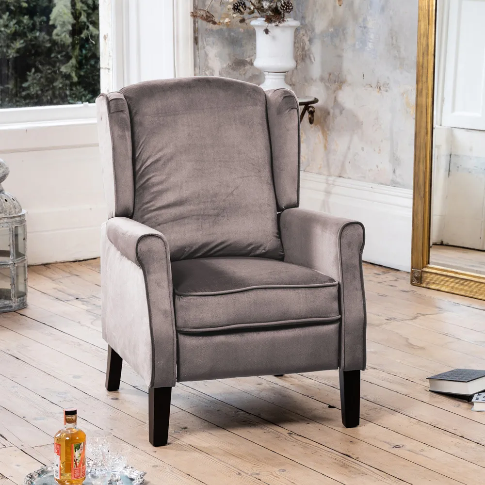 Barksdale Wingback Recliner Armchair - Grey, Velvet