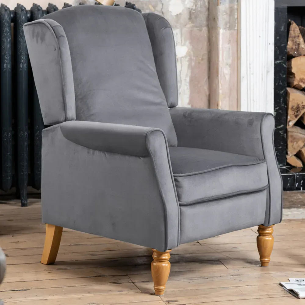 Barksdale Wingback Recliner Armchair - Grey, Velvet