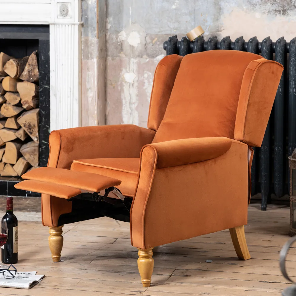 Barksdale Wingback Recliner Armchair - Orange, Velvet