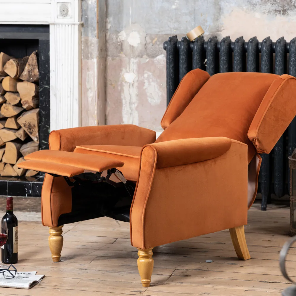 Barksdale Wingback Recliner Armchair - Orange, Velvet