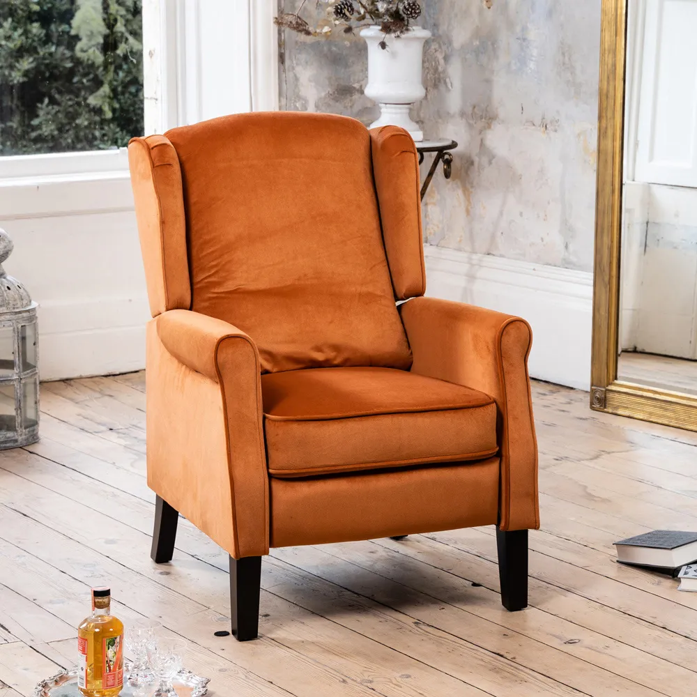 Barksdale Wingback Recliner Armchair - Orange, Velvet