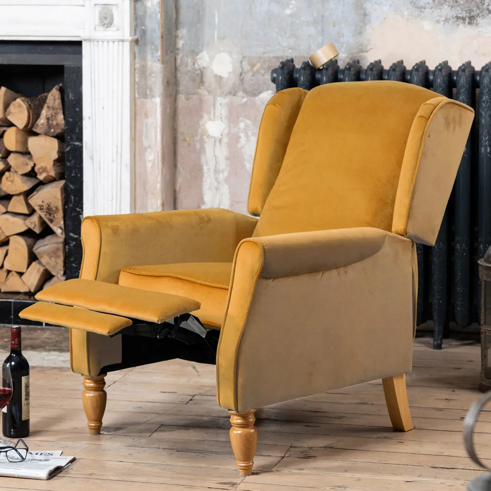 Barksdale Wingback Recliner Armchair - Yellow, Velvet