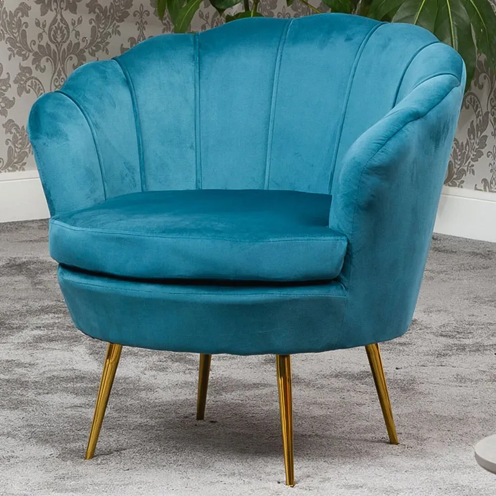 Benicia Petal Accent Chair - Teal, Velvet