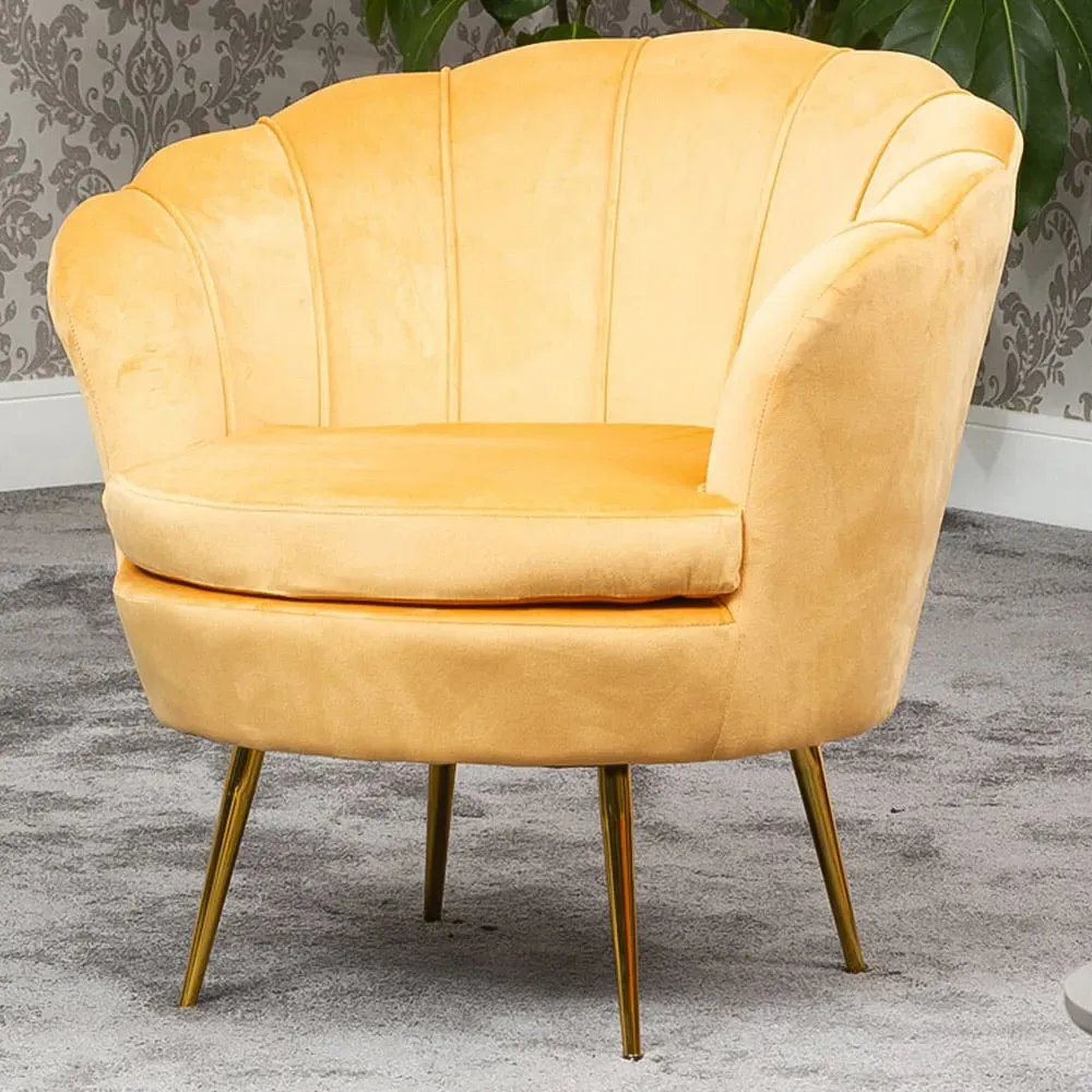 Benicia Petal Accent Chair - Yellow, Velvet